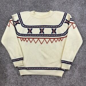 Vintage 70s JCPenny Sweater Mens Small White‎ Native American Navajo Chunky Knit